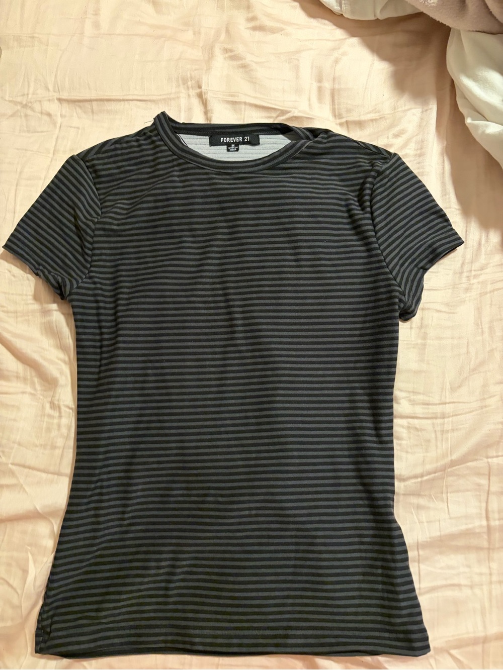 Forever 21 Black and Gray Striped Short Sleeve Tee